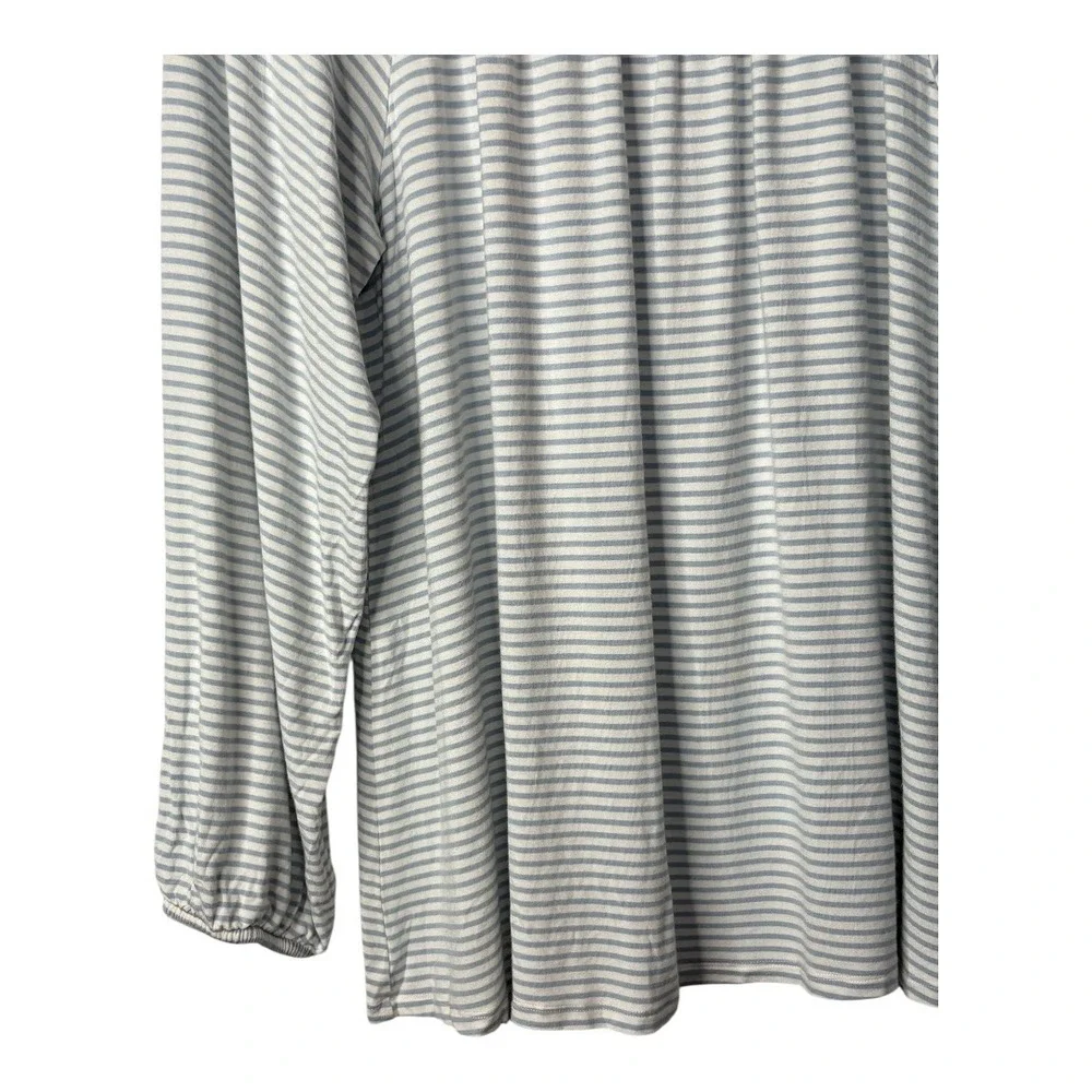 LAKE Pajamas Pima Long Sleeve Top Womens L‎ Blue Striped Modal Lounge Sleepwear